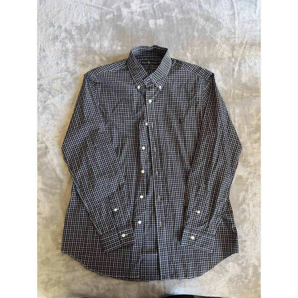 Ralph Lauren Checkered Shirt Black Cotton Size M Classic Preppy Academia EUC